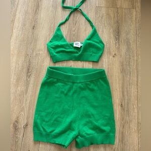 Green Knit Halter Top and Shorts Set